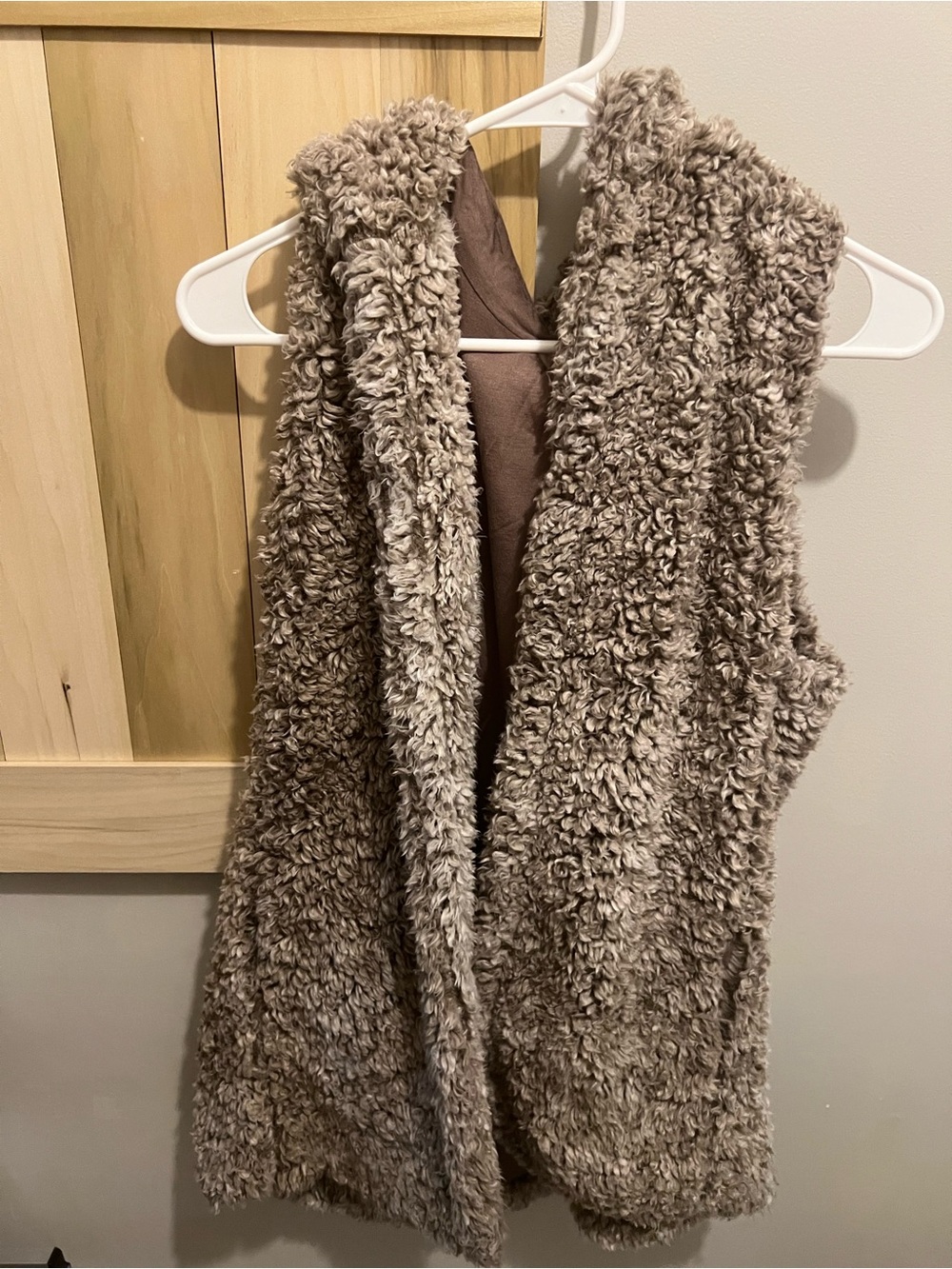 Plush Faux Shearling Hooded Vest - Taupe